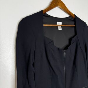 Cache Black Bodycon Dress 6 Zip Front 3/4 Sleeve Cocktail Party Chic Stretch